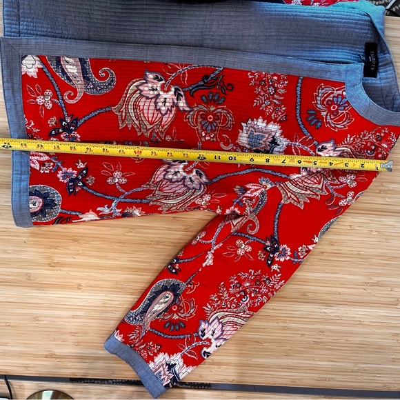 Talbots XL Petite Red Quilted Jacket floral Paisley Cottage Boho Cotton Chambray - Picture 9 of 9